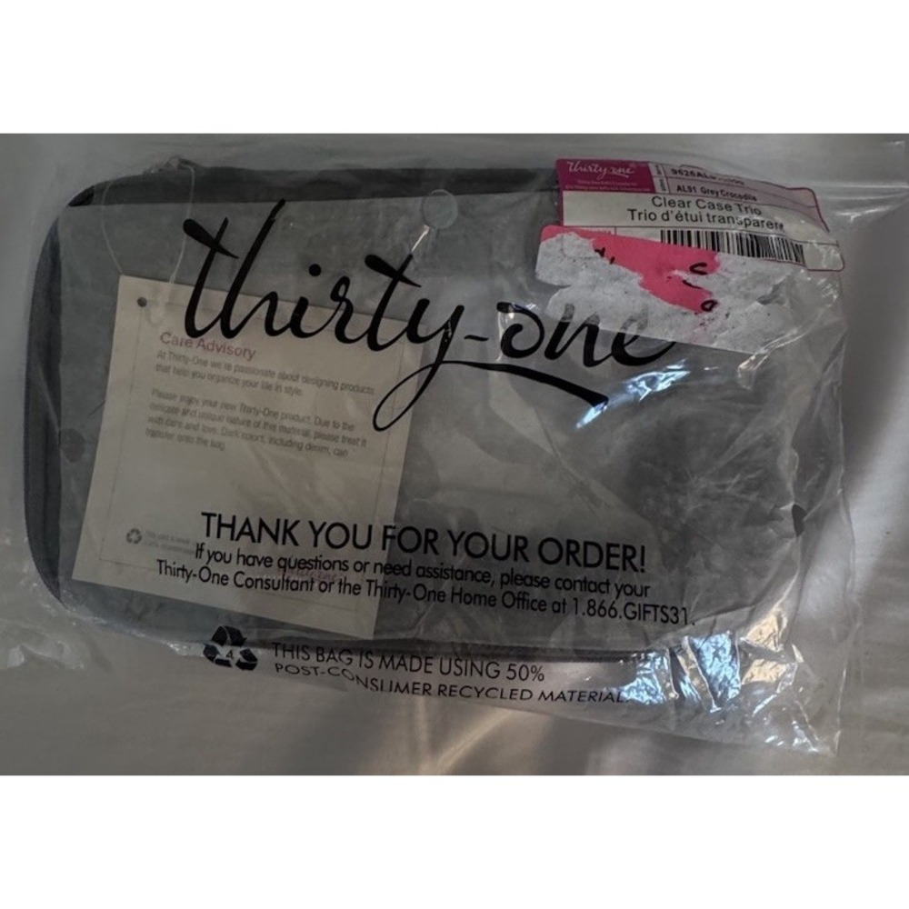 Thirty-One Clear Case Trio In Grey Crocodile 31 Thirty One Make Up Meds Hair